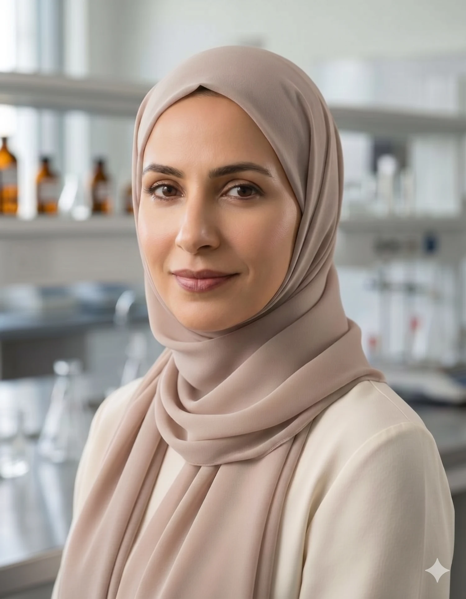 د. نورة العتيبي — مؤسِّسة كلارينا، في معمل التركيبات